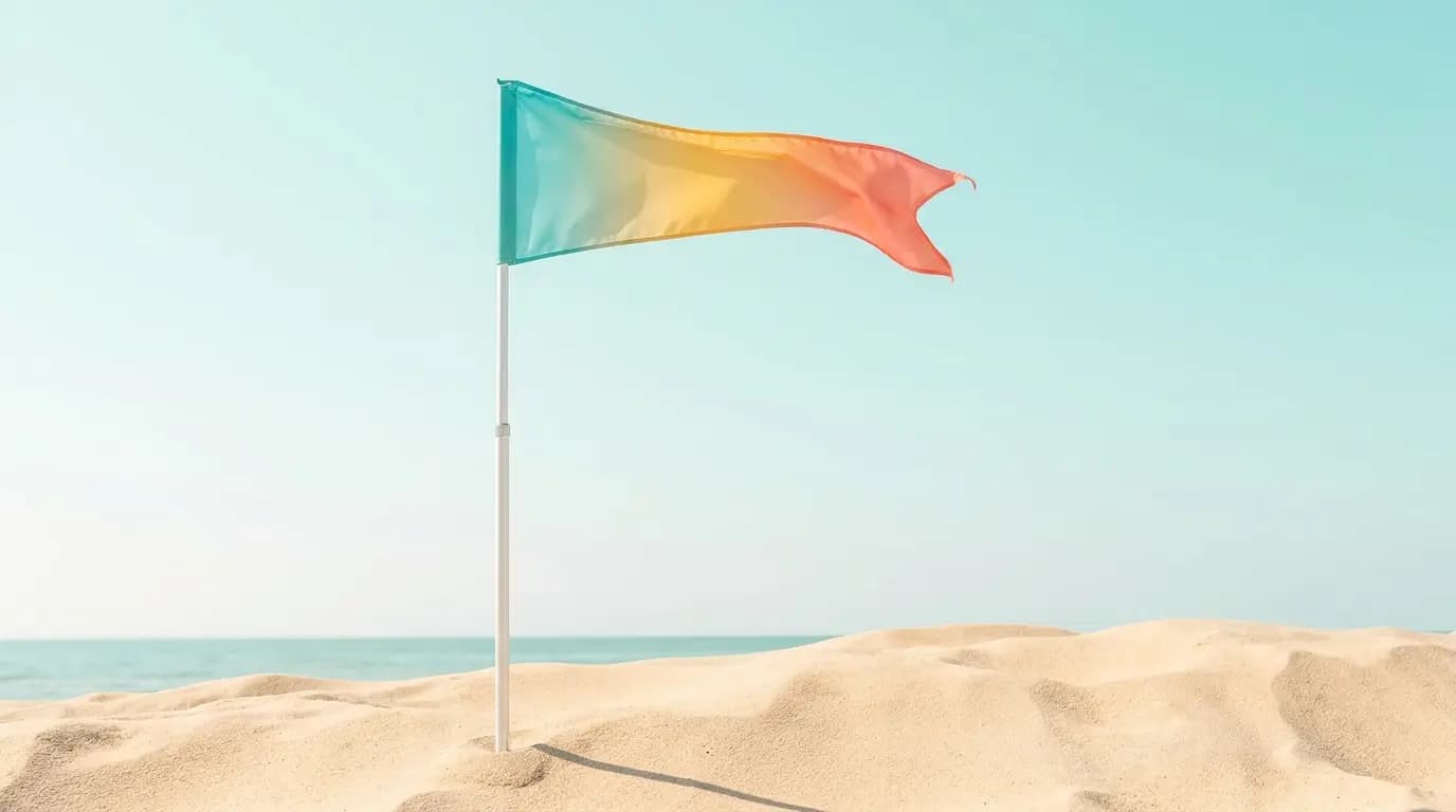 Opal Beach locator flag on the sand