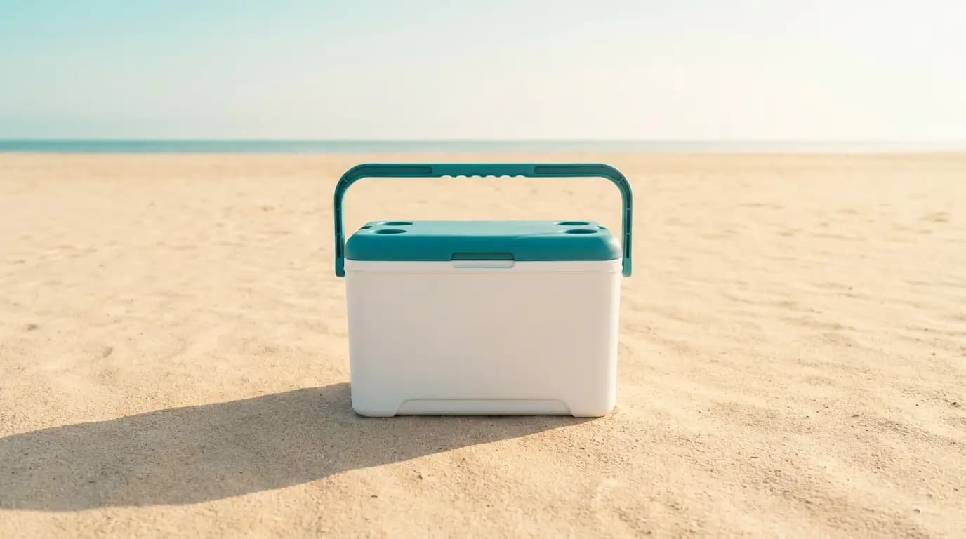 Cooler (48 qt) on the sand