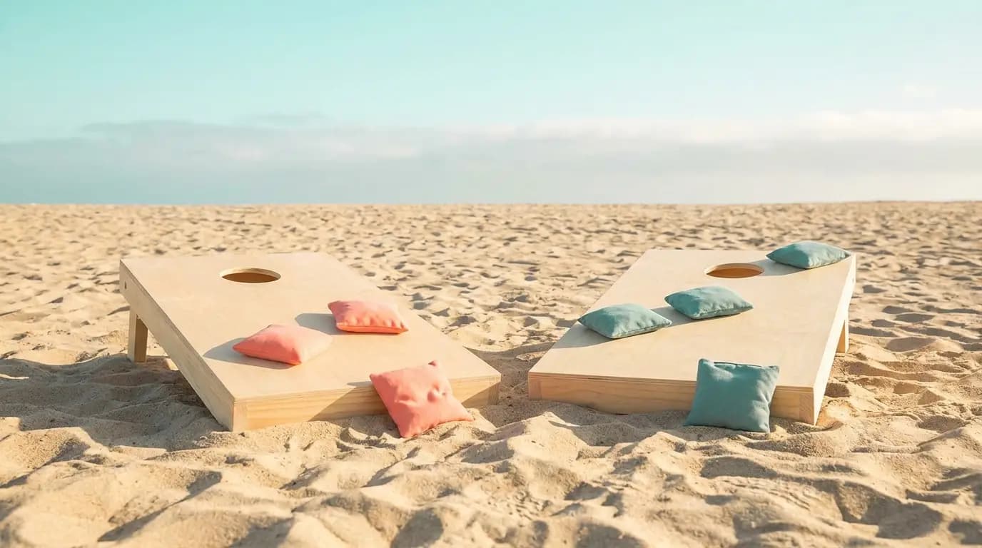 Cornhole set on the sand