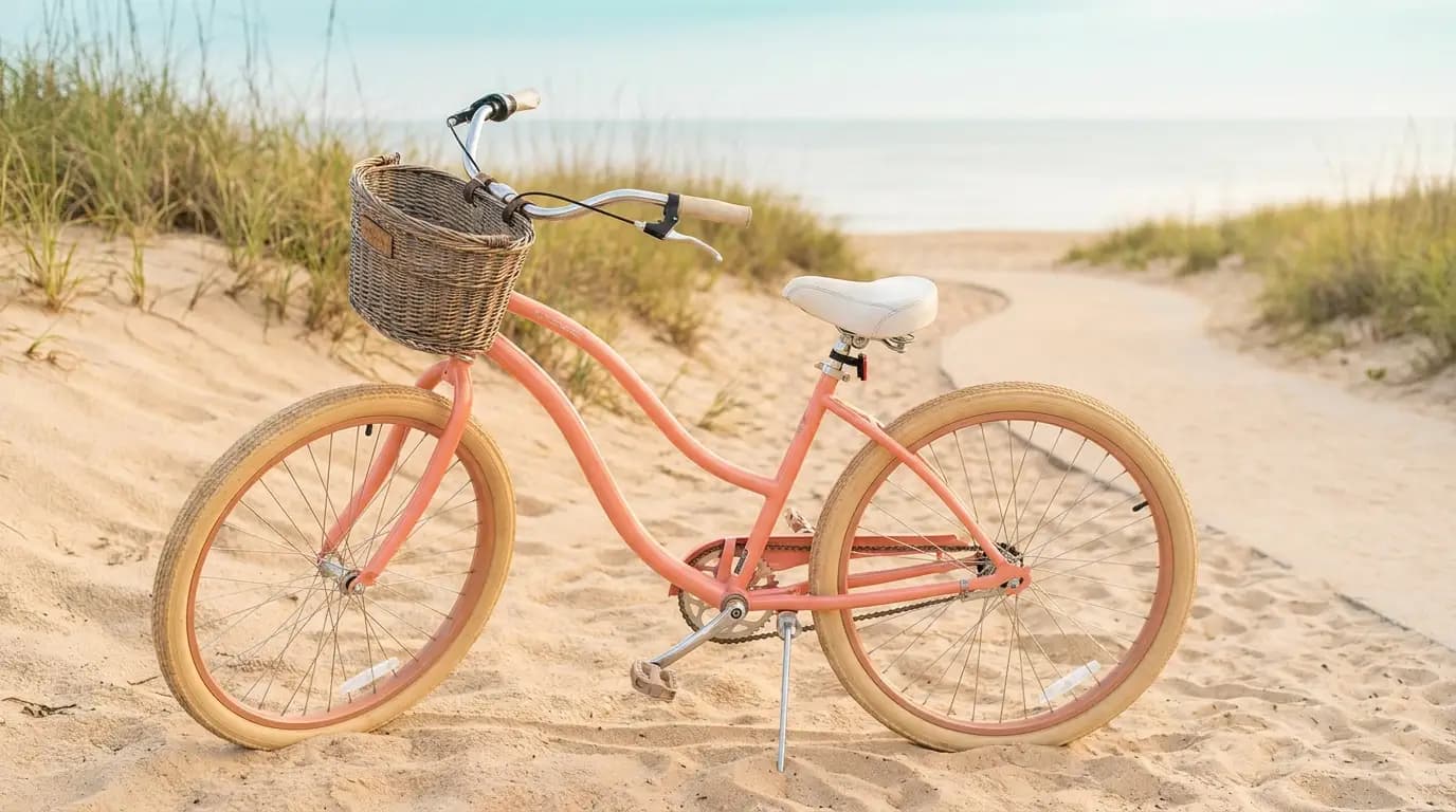 Beach cruiser bike on the sand