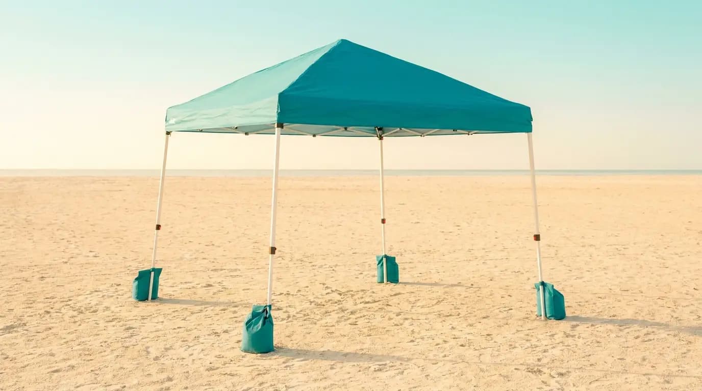 Sand-weighted shade on the sand